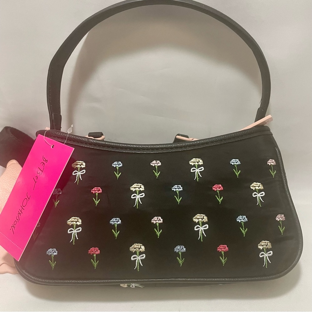 Betsey Johnson Black Floral Bows Crossbody Bag , NWT - Picture 4 of 16